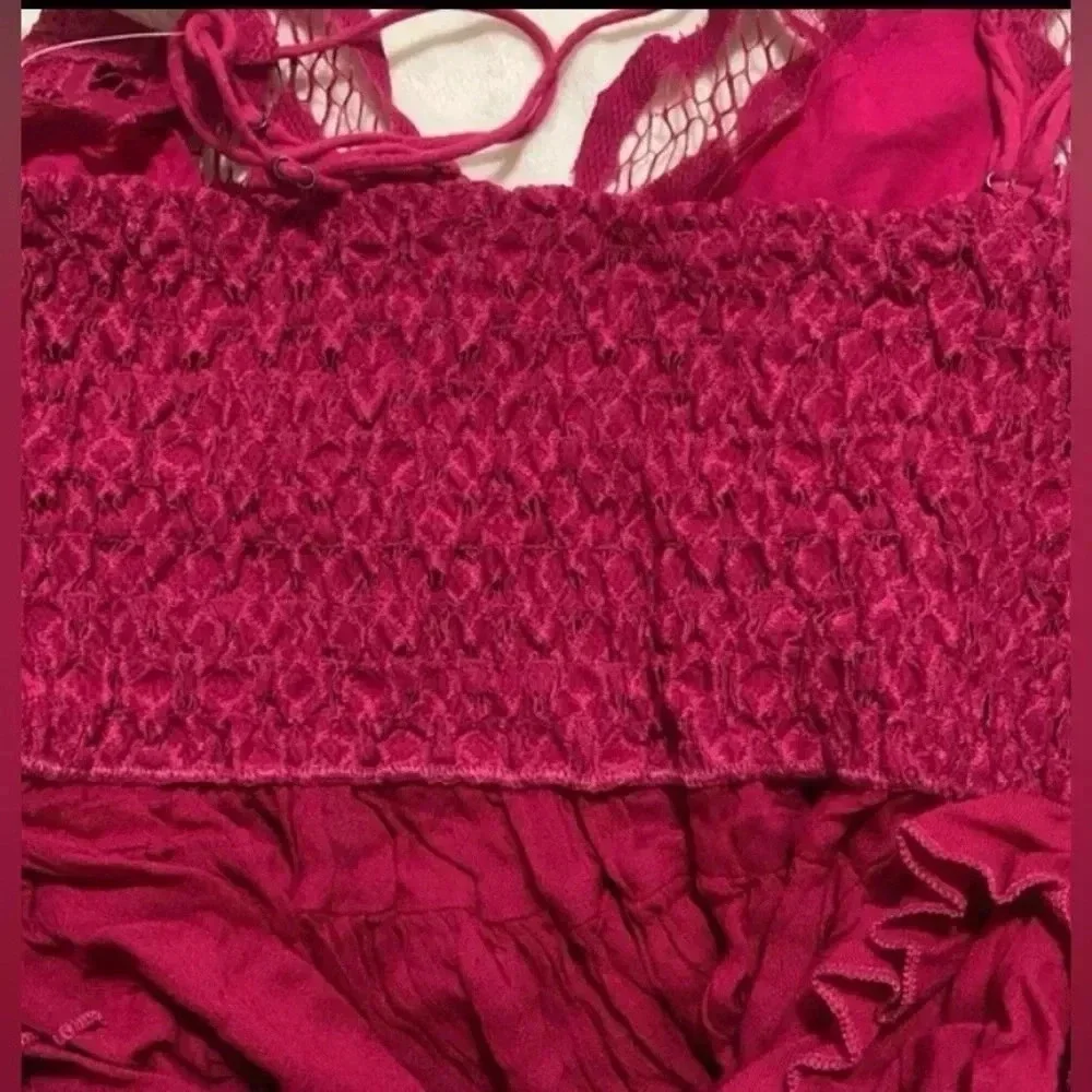 Free People Intimately Adella Ruffled Lace Cami‎ Rose Hypnotic Pink Medium